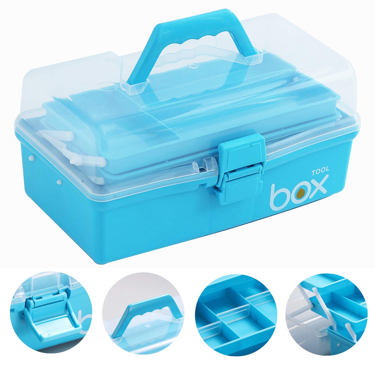 12'' Three-Layer Clear Plastic Storage Box/Tool Box, Multipurpose Organizer and Portable Handled Storage Case for Art Craft and Cosmetic (White)