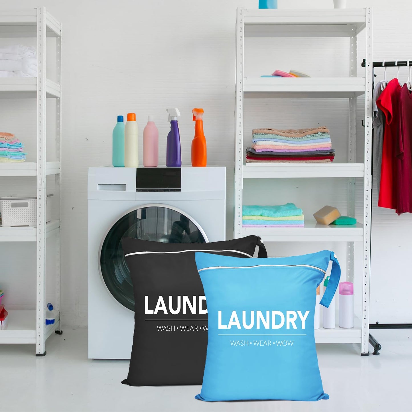 2 Pcs Large Travel Laundry Bags - Waterproof Wet/Dry, Washable, Drawstring, Bathing Suit, Workout, Gym Clothes, Swimming, Yoga - Green, Grey