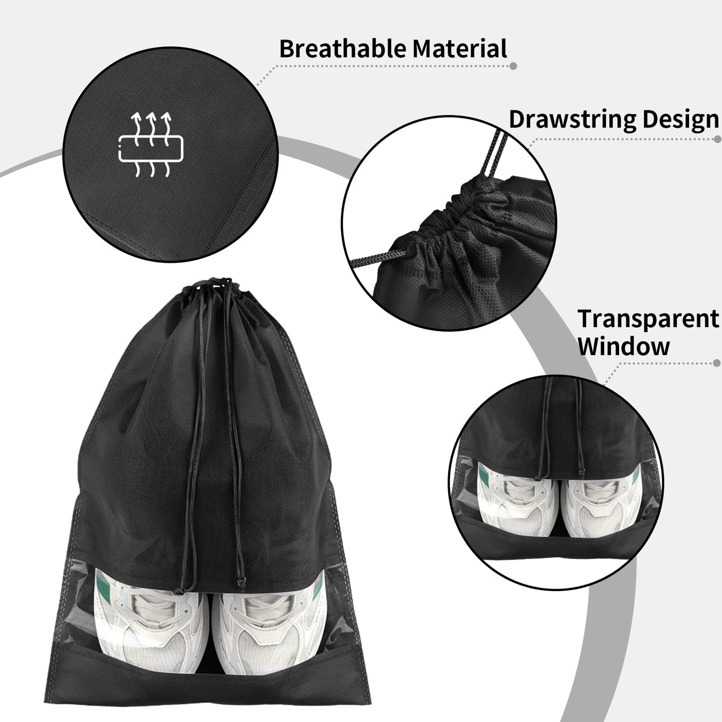 12 Pack Shoe Bags for Travel, Large Travel Shoe Bags for Packing with Clear Window, Dustproof Drawstring Travel Shoe Storage Bags Travel Essentials for Men & Women, White