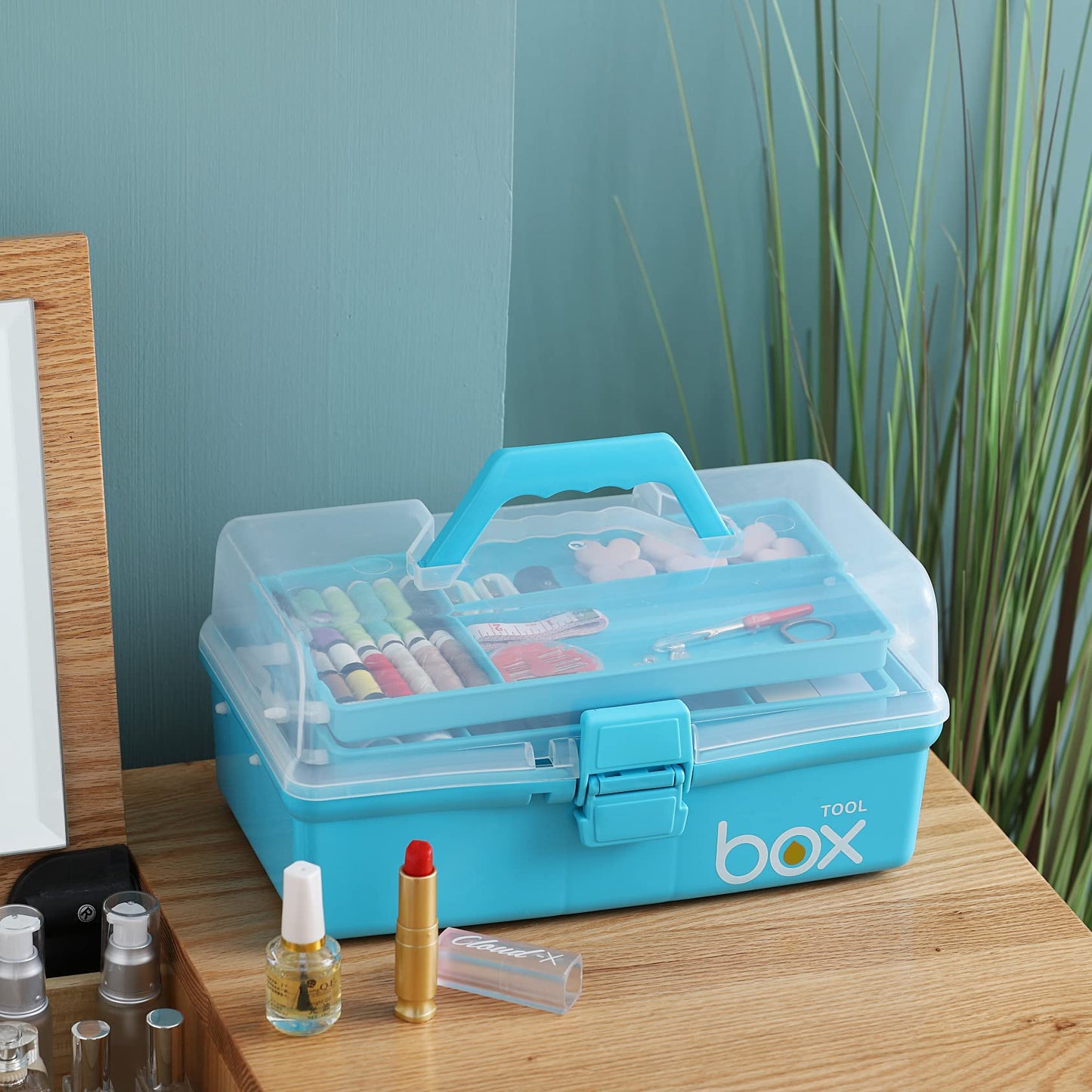 12'' Three-Layer Clear Plastic Storage Box/Tool Box, Multipurpose Organizer and Portable Handled Storage Case for Art Craft and Cosmetic (White)