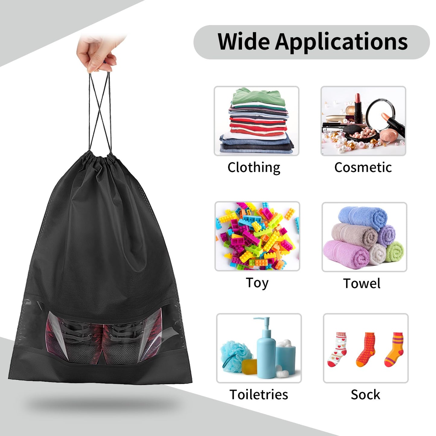 12 Pack Shoe Bags for Travel, Large Travel Shoe Bags for Packing with Clear Window, Dustproof Drawstring Travel Shoe Storage Bags Travel Essentials for Men & Women, White