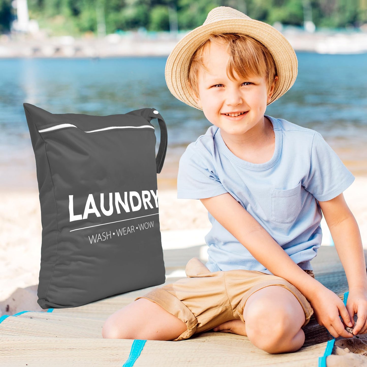 2 Pcs Large Travel Laundry Bags - Waterproof Wet/Dry, Washable, Drawstring, Bathing Suit, Workout, Gym Clothes, Swimming, Yoga - Green, Grey