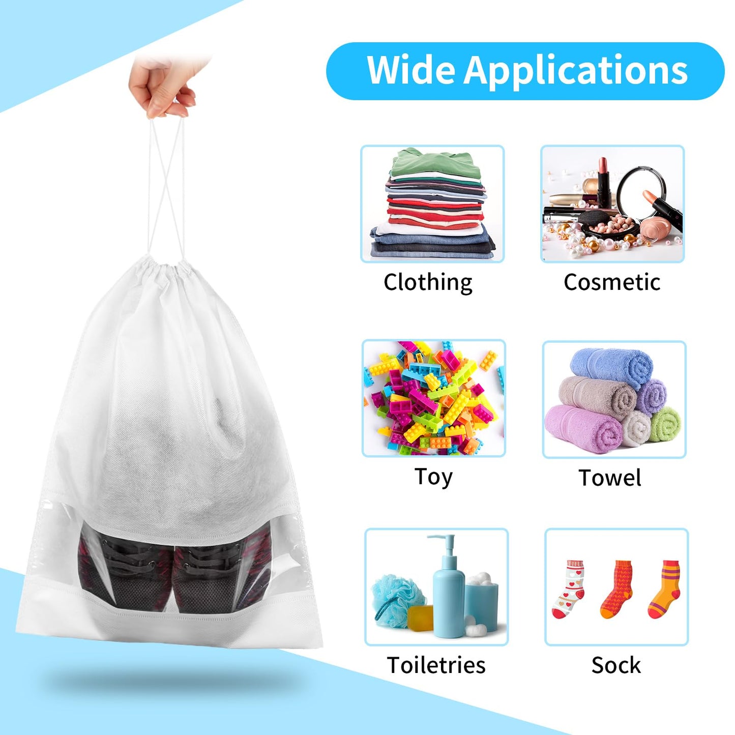 12 Pack Shoe Bags for Travel, Large Travel Shoe Bags for Packing with Clear Window, Dustproof Drawstring Travel Shoe Storage Bags Travel Essentials for Men & Women, White