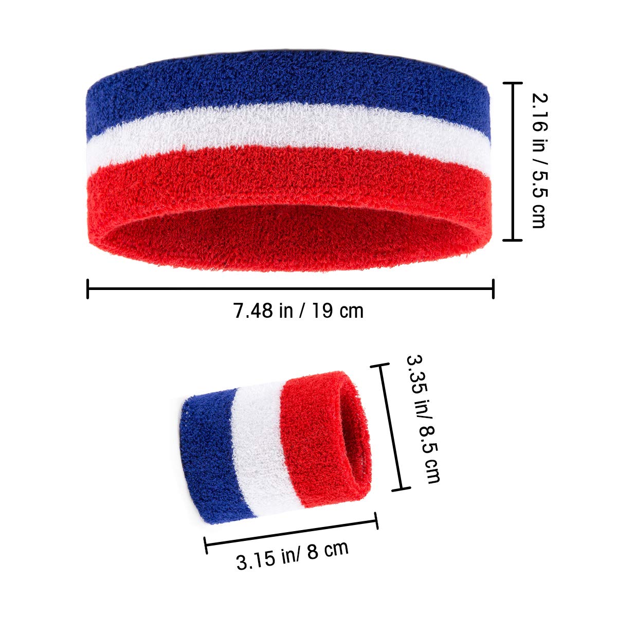 2 Sets Striped Sweatbands Set, 2 Pieces Sports Headband and 4 Pieces Wristbands, Colorful Striped American Flag Style for Men and Women