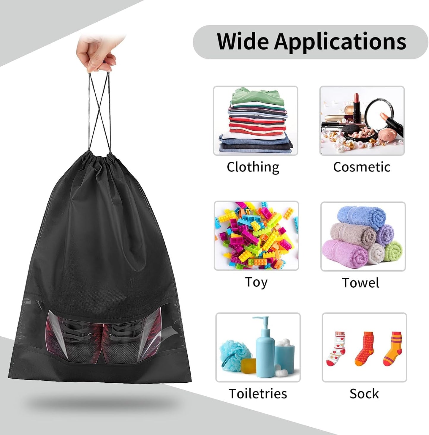 12 Pack Shoe Bags for Travel, Large Travel Shoe Bags for Packing with Clear Window, Dustproof Drawstring Travel Shoe Storage Bags Travel Essentials for Men & Women, White