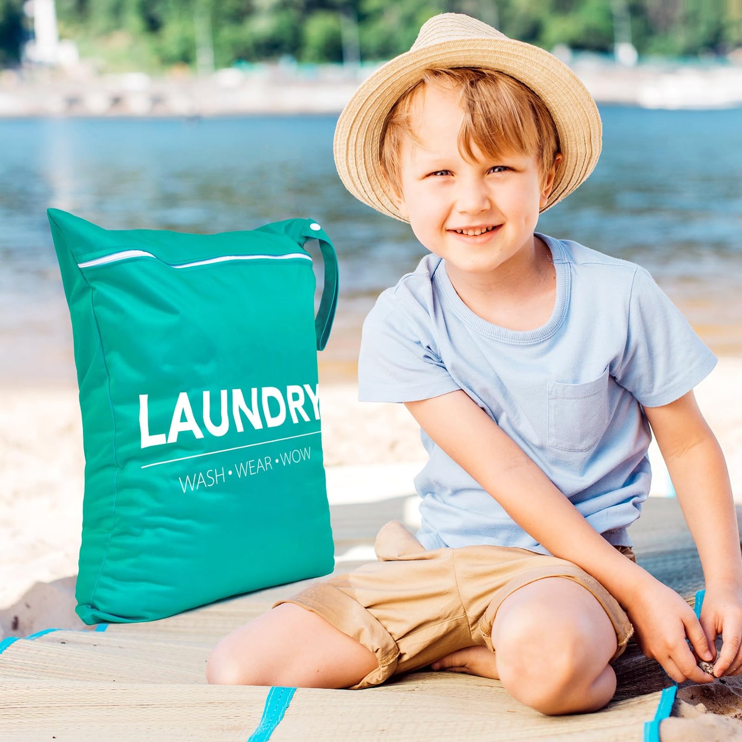 2 Pcs Large Travel Laundry Bags - Waterproof Wet/Dry, Washable, Drawstring, Bathing Suit, Workout, Gym Clothes, Swimming, Yoga - Green, Grey