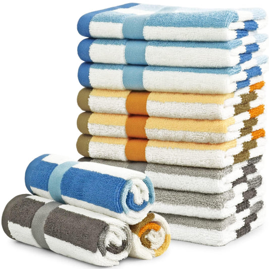 12 Pack Wash Cloths for Showering 3 Colors, Cotton Washcloths Gentle for Men Women Kids, Durable Wash Rags Large Size 13" X 13"