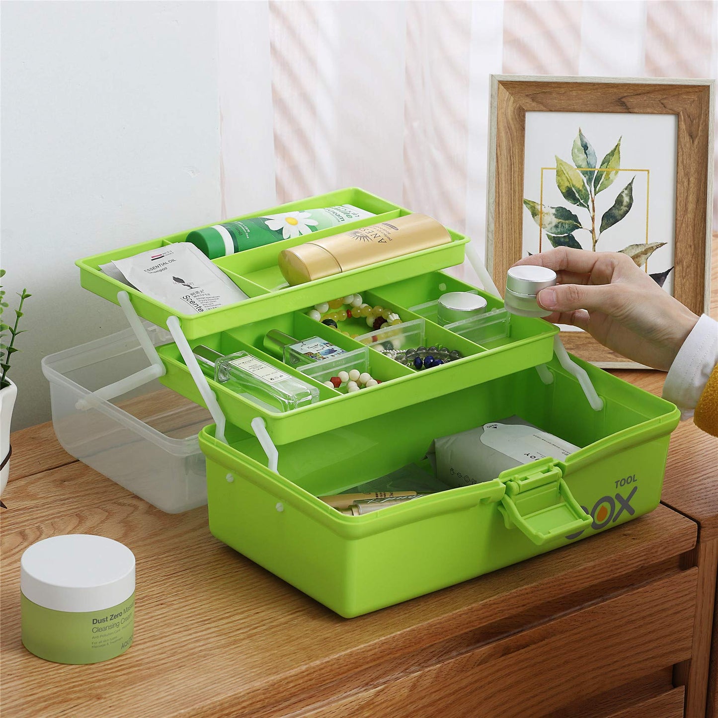 12'' Three-Layer Clear Plastic Storage Box/Tool Box, Multipurpose Organizer and Portable Handled Storage Case for Art Craft and Cosmetic (White)