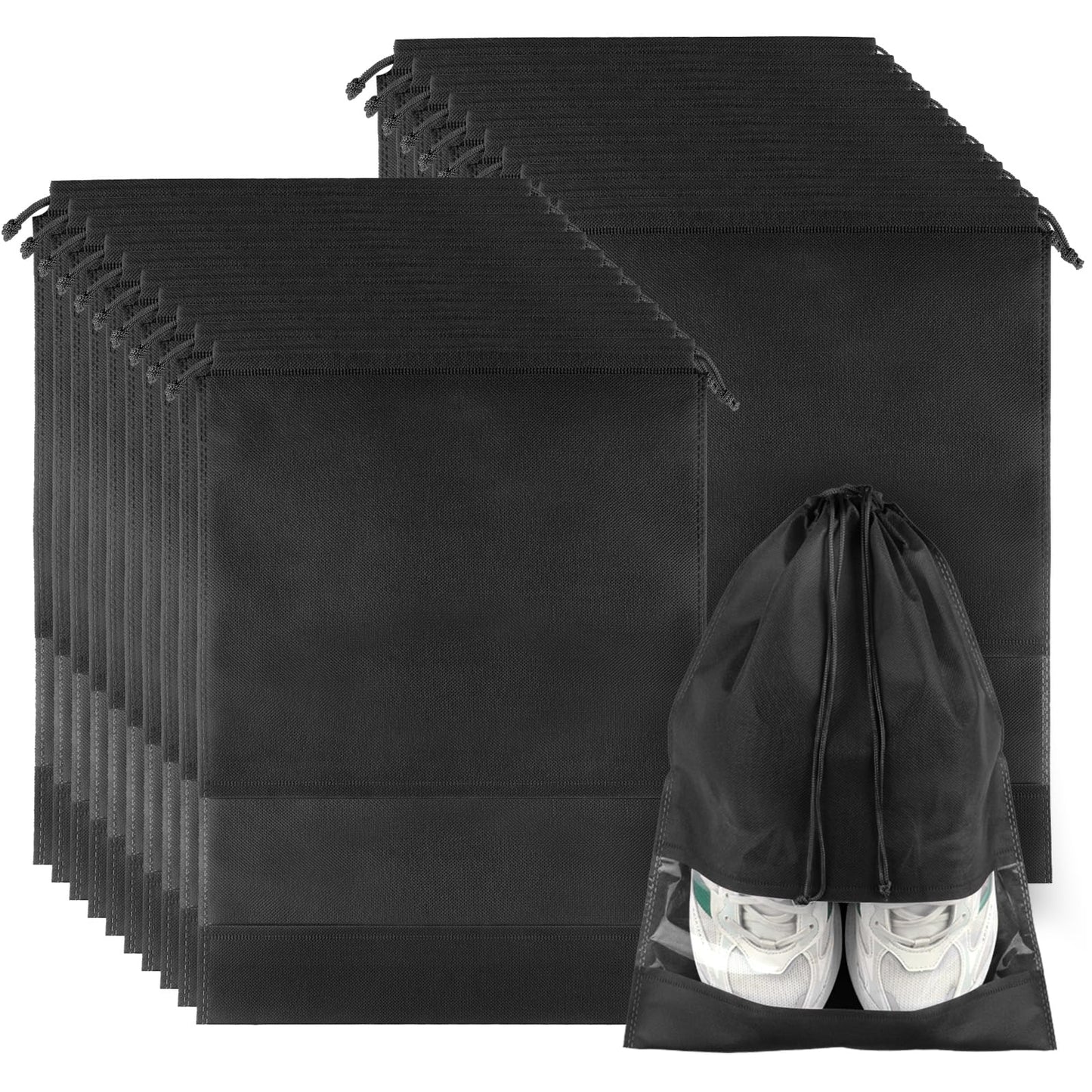 12 Pack Shoe Bags for Travel, Large Travel Shoe Bags for Packing with Clear Window, Dustproof Drawstring Travel Shoe Storage Bags Travel Essentials for Men & Women, White