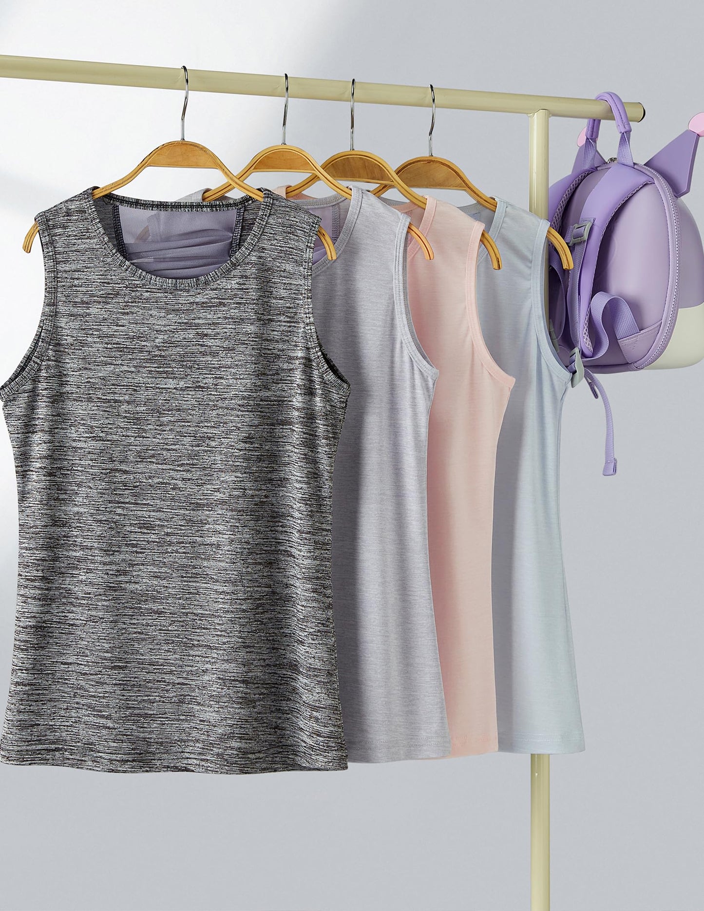 4 Pack Youth Girls Athletic Tank Tops Dry Fit Active Performance Tech Sleeveless Shirts (Set 4, Large)