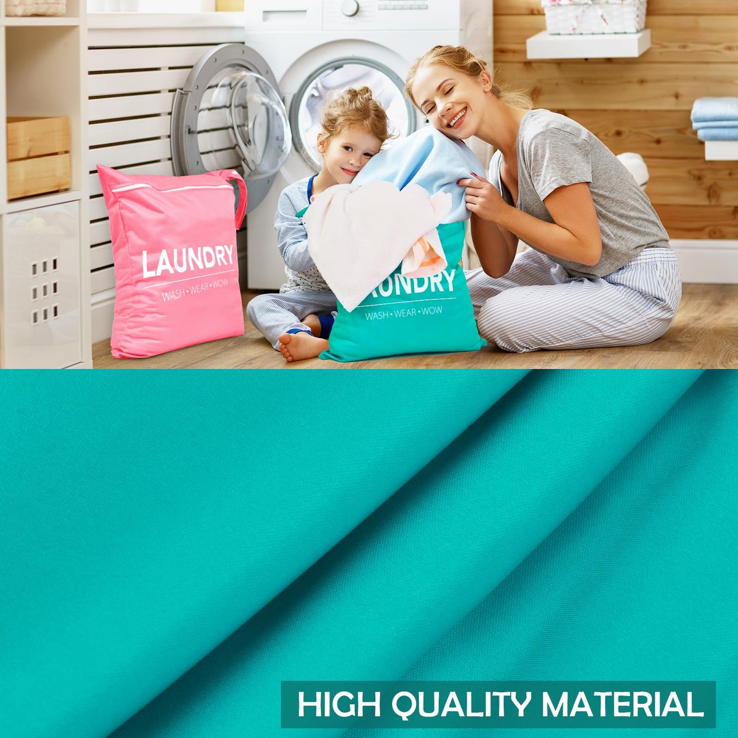 2 Pcs Large Travel Laundry Bags - Waterproof Wet/Dry, Washable, Drawstring, Bathing Suit, Workout, Gym Clothes, Swimming, Yoga - Green, Grey