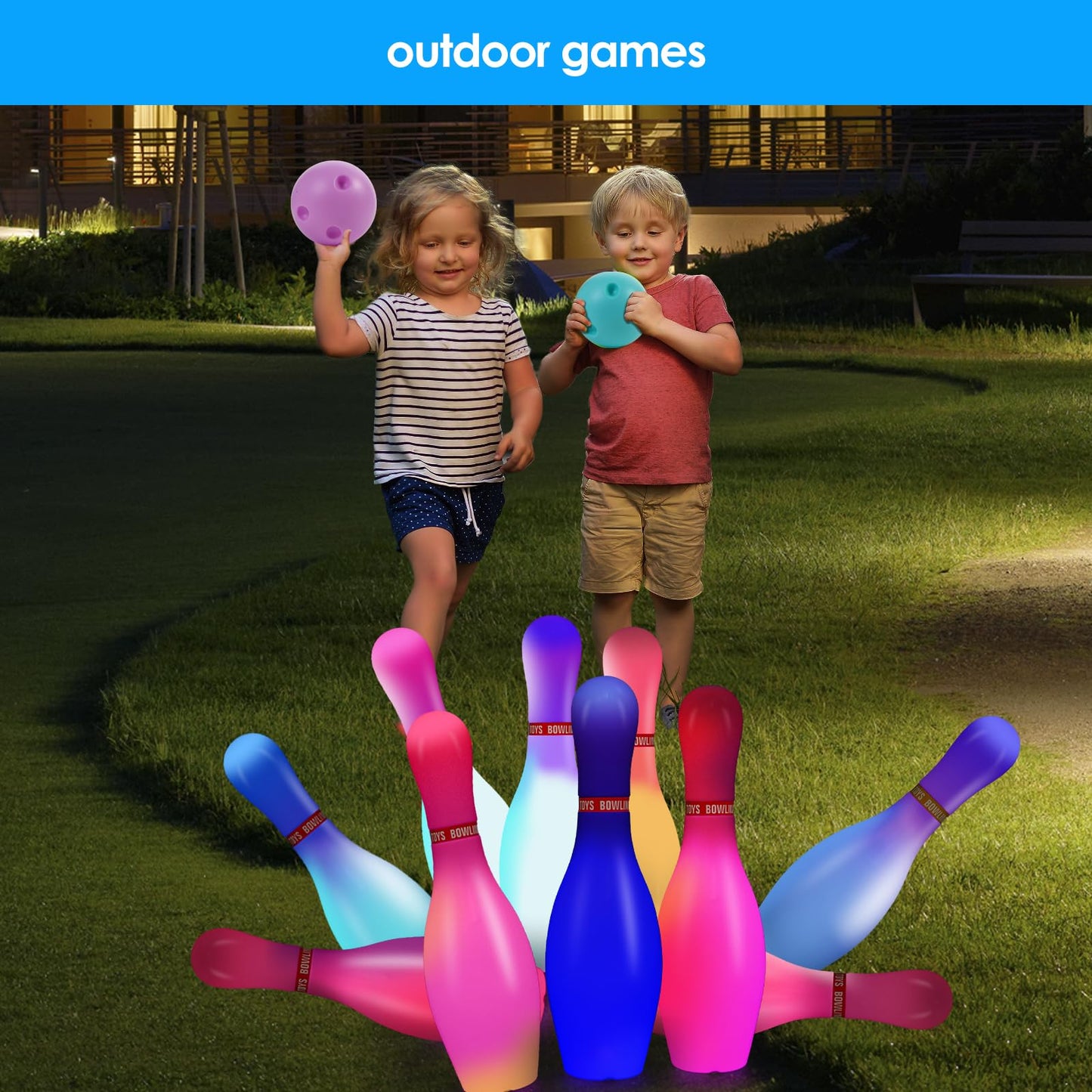 Zloveleexr Light Up Bowling Set, Glow in The Dark Bowling Balls & Pins for Outdoor and Indoor Kids Games Fit Christmas Birthday Party Lawn Yard Carnival Games, Kids Education Motor Skills Toys